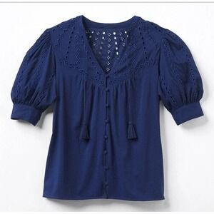 Matilda Jane Good Hart Tucson Size Small Eyelet Puff Sleeve‎ Button Down Top NEW
